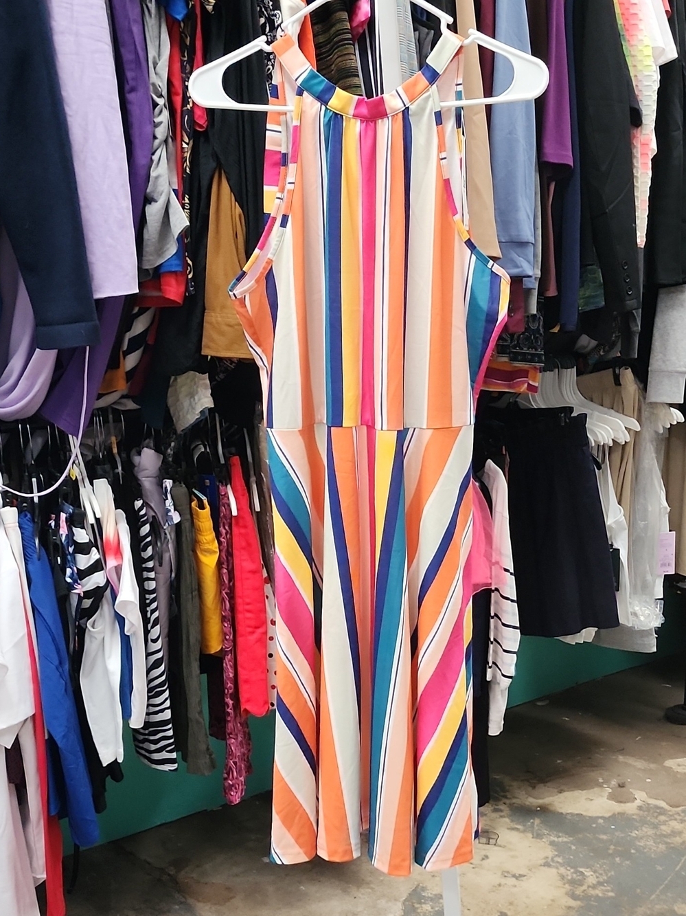 Multicolor Striped Halter Summer Dress - Size Small